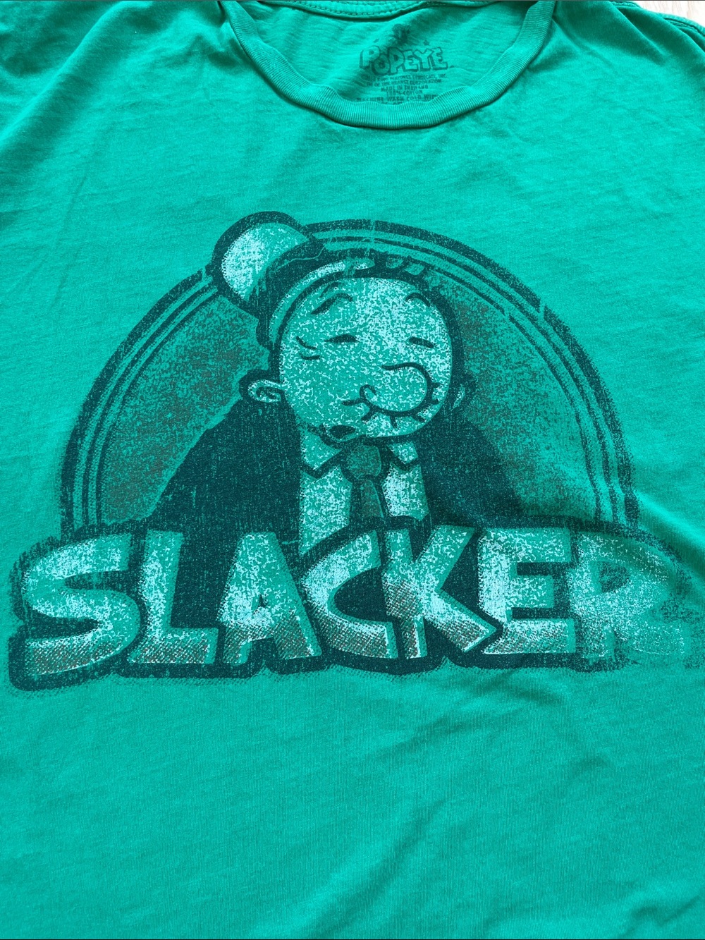 WIMPY " Slacker" Green Vintage Destressed T-Shirt- POPEYE The Sailorman - Large